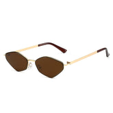 (6 PACK) Wholesale Sunglasses New Arrival Fashion Polygon Metal Unique 2025 - BulkSunglassesWholesale.com - Gold Frame Dark Tea Lens